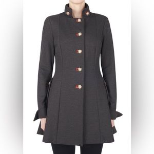 Joseph Ribkoff Charcoal Grey/Ruby Military Style Peplum Coat (173308) - Size 6